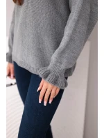 Svetr dámský z mohéru s nařasenými rukávy a výstřihem na zádech tmavě šedý