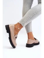 Dámské lakové mokasíny na ploché podrážce béžové Ezoma