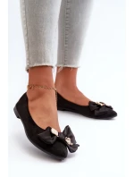 Dámské ekosuede baleríny s mašlí a broží, černé Satris