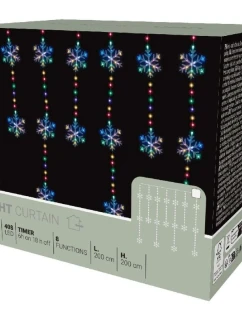 Světelný závěs na vánoční stromek 200x200 CM 408LED sněhové vločky MULTIKOLOR