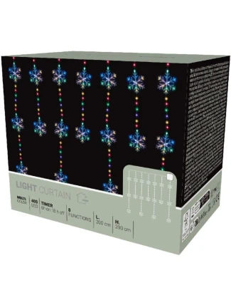 Světelný závěs na vánoční stromek 200x200 CM 408LED sněhové vločky MULTIKOLOR