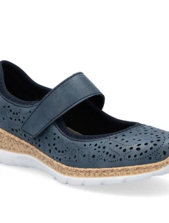 Dámská pohodlná prolamovaná obuv na suchý zip modrá Rieker N4299-14