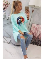 Oversize halenka s duhovým potiskem rtů v barvě mint