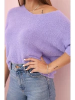 Svetr dámský z měkkého chlupu s výstřihem do V krátký rukáv světlá fialová