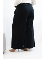 Dámské kalhoty Plus Size s širokými nohavicemi a skládaním černé