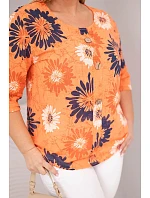 Dámská bavlněná halenka Plus Size s krátkým rukávem a knoflíky oranžová