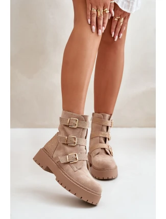 Zateplené dámské boty se sponami béžové Tiaeliana