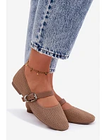 Materiálové baleríny s páskem a přezkou Khaki Jelisa