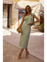 M847 Šaty na jedno rameno s mašlí - mátové