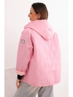 Dámská jarní prošívaná bunda s kapucí a zipem světle růžová