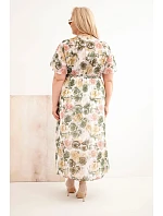 Dámské šaty plus size s květinovým vzorem a zavazováním khaki