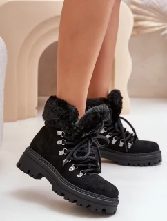 Dámské Šněrovací Boty S Kožíškem Černé Vaminia