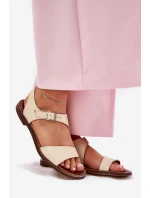 Dámské kožené ploché sandály Zazoo 3014 béžové