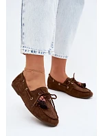 Dámské mokasíny s třásněmi a korálky Hnědé Teresa