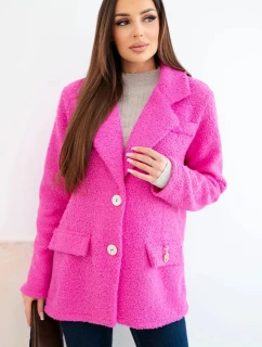 Dámská bunda z měkké ovčí vlny s límcem růžová