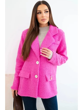 Dámská bunda z měkké ovčí vlny s límcem růžová