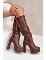 Kozačky Na Podpatku A Platformě Z Eko Kůže Hnědé Felilorn