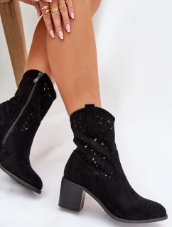 Dámské Ažurové Kožené Botky Na Podpatku S.Barski HY51-125 Černé