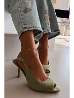 Dámské sandály na jehlovém podpatku Eko semiš zelené Sevina