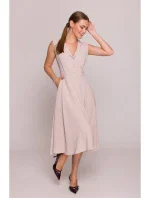 S409 Košilové šaty ve fitted střihu - béžové