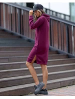 Dámské casual šaty ve vínové bordó barvě s kapucí (523)