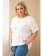 Dámská bavlněná halenka Plus Size s vyšívanými květinami bílá Dámská bavlněná halenka Plus Size s vyšívanými květinami bílá