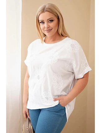 Dámská bavlněná halenka Plus Size s vyšívanými květinami bílá Dámská bavlněná halenka Plus Size s vyšívanými květinami bílá