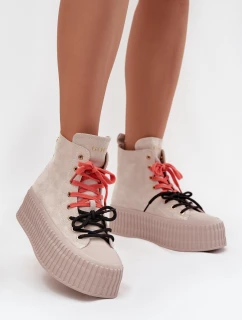 Semišové zateplené dámské tenisky na robustní platformě GOE SS2N4047 béžové