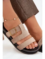 Dámské pantofle s pásky a zlatým přezkou béžové Ulirissa