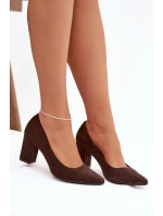 Dámské lodičky z eko-semiš na sloupkovém podpatku Sergio Leone – čokoládové