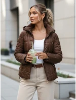Dámská prošívaná bunda s kapucí hnědá FashionStreet TY5590 Dámská prošívaná bunda s kapucí hnědá FashionStreet TY5590