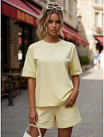 Bavlněný dámský komplet s kraťasy Polský výrobek žlutá FashionStreet AY1170
