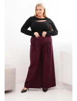 Dámské kalhoty Plus Size s širokými nohavicemi a plisováním švestkové Dámské kalhoty Plus Size s širokými nohavicemi a plisováním švestkové