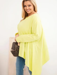 Dámská tunika Plus Size z bavlny s asymetrickým spodním lemem jasno pistaciová