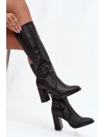 Dámské kozačky na podpatku z eko kůže zateplené černé Lyvella