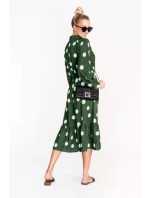 Zelené dámské puntíkované šaty s vázáním ve výstřihu Ann Gissy (DLY019)
