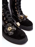 Dámské módní boty se zipem a ozdobami D&A MR870-76 černé Dámské módní boty se zipem a ozdobami D&A MR870-76 černé