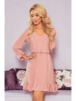 BAKARI - Vzdušné dámské šaty ve špinavě růžové barvě s dekoltem 295-5