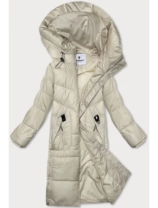 Dámská zimní bunda v barvě ecru s kapucí Glakate (LU-24246#) Dámská zimní bunda v barvě ecru s kapucí Glakate (LU-24246#)