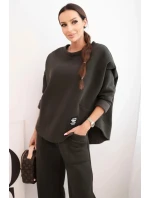 Dámský komplet teplákový z silnějšího materiálu se širokými nohavicemi khaki