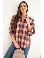 Dámská kostkovaná oversized košile s kapsami bordó
