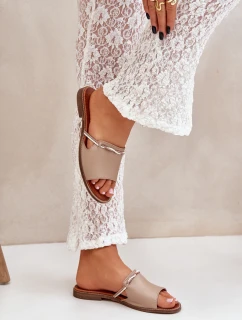 Kožené Pantofle Tmavě Béžové Lewski Shoes 3047