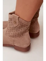 Dámské kotníkové boty na nízkém podpatku s perforovaným vzorem S.Barski HY61-8025 Béžové