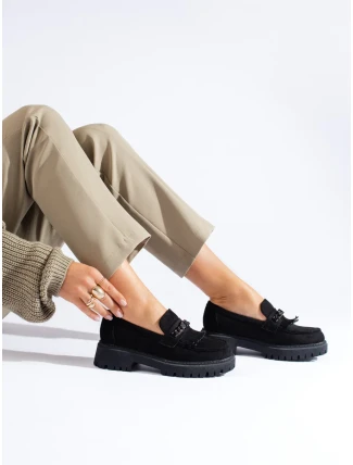 Pohodlné  mokasíny dámské černé bez podpatku