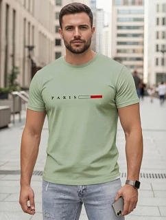 Pánské bavlněné tričko s nápisem PARIS, zelené, FashionStreet NX5139R