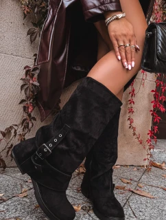 Ženské kozačky s našpulenou vrchní částí a přezkou Černé Ophelis