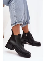 Kožené dámské kotníkové boty na klínu s ozdobou D a JC52-869 Černé