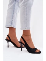 Dámské sandály na podpatku z eko semiše Černé Calvoria