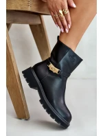 Kožené Dámské Kotníkové Boty S Páskem Zateplené GOE Černé Kožené Dámské Kotníkové Boty S Páskem Zateplené GOE Černé