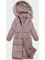 Růžová dlouhá dámská hrubší bunda s kapucí (5M3163-46)